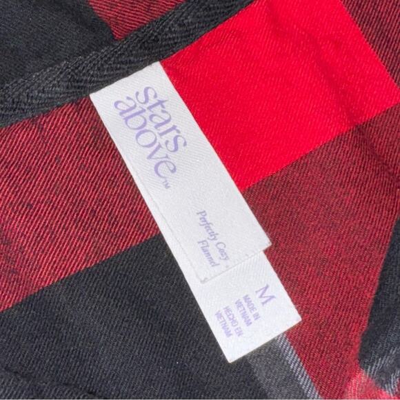 STARS ABOVE Women’s Red Plaid Flannel Button Front Long Sleeve Sleep Shirt - Picture 3 of 7